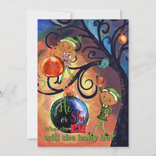 Whimsical He or She Elf & Bird Gender Invitation Einladung (Vorderseite)