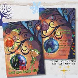Whimsical He or She Elf & Bird Gender Invitation Einladung