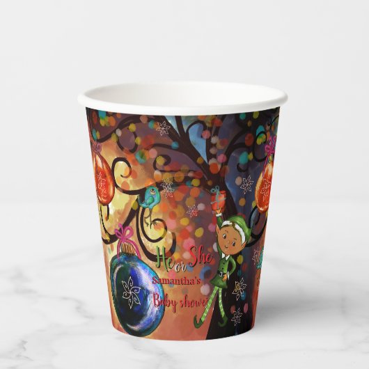 Whimsical "He or She" Elf Gender Reveal Party  Pappbecher (Vorderseite)