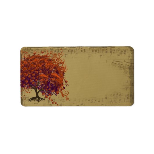 Whimsical Heafed Tree Orange & Plum on Gold Adressaufkleber (Vorne)