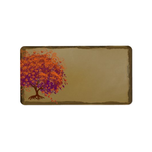 Whimsical Heafed Tree Orange & Plum on Gold Adressaufkleber (Vorne)