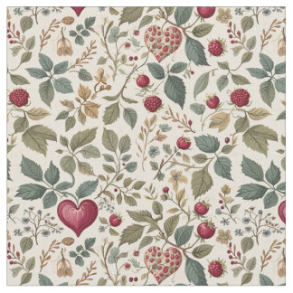 "Whimsical Heart and Berry Pattern" Stoff