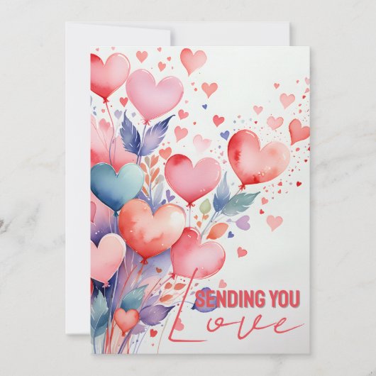 Whimsical Heart Balloon Wasserfarbe Liebe Meldung Karte (Vorderseite)