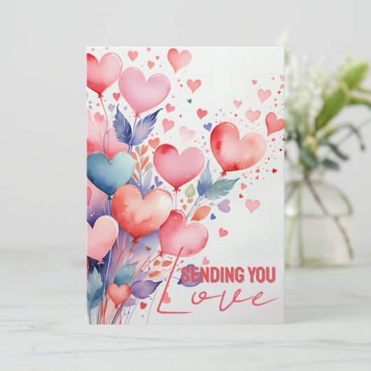 Whimsical Heart Balloon Wasserfarbe Liebe Meldung Karte (Stehend Vorderseite)