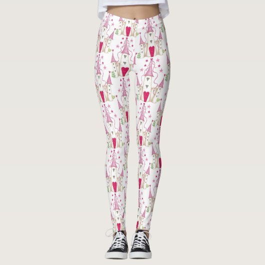 Whimsical Heart Castle Pattern Leggings (Vorderseite)