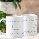 Whimsical Heart Doodle French Blue Wedding Party Kaffeetasse<br><div class="desc">Hochzeitsgeschenk für Ihren Trauzeuge, Trauzeuge, Eltern oder jeden in Ihrem Brautparty. Sie können auch den Namen der Braut und Bräutigam und deren Hochzeitstag hinzufügen. Einfaches, modernes, skurriles Doodle Design mit Liebe Herz. Sie können auch die Farben im Designwerkzeug bearbeiten, wo Sie die Farbe des handgezeichneten Randes, des Textes und des...</div>
