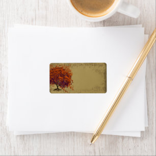 Whimsical Heart Leafed Tree Orange & Plum auf Gold Adressaufkleber