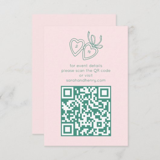 Whimsical Heart Locket Doodle Sketch CUSTOM QRCode Begleitkarte (Vorne/Hinten)