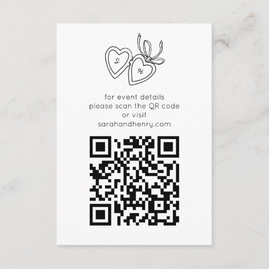 Whimsical Heart Locket Doodle Sketch CUSTOM QRCode Begleitkarte (Vorderseite)