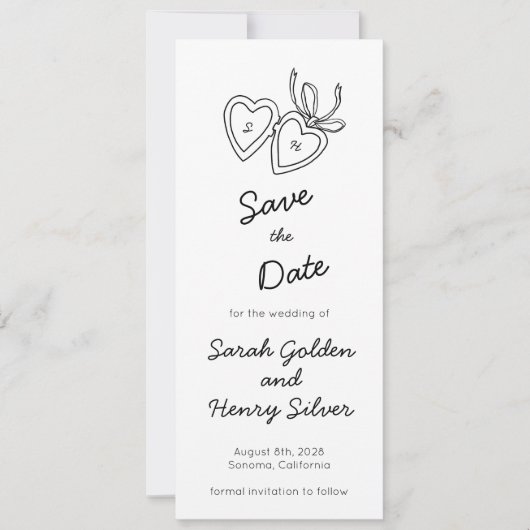 Whimsical Heart Locket Doodle Sketch Digital STD Einladung (Vorderseite)