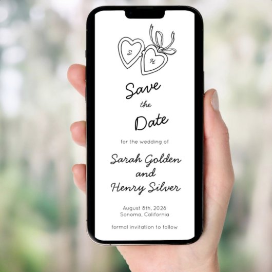 Whimsical Heart Locket Doodle Sketch Digital STD Einladung