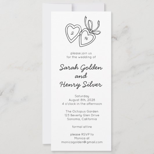 Whimsical Heart Locket Doodle Sketch Digitale Vera Einladung (Vorderseite)