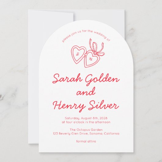 Whimsical Heart Locket Doodle Sketch Modern CUSTOM Einladung (Vorderseite)