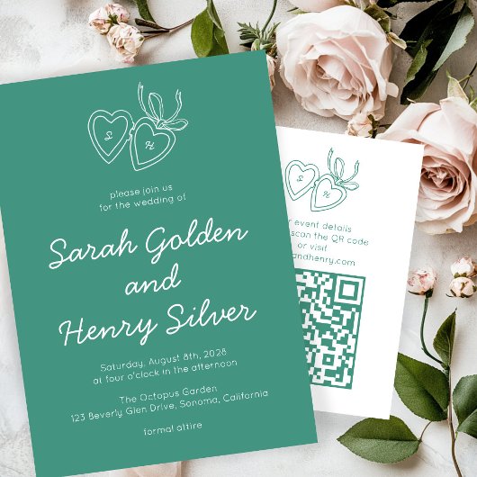 Whimsical Heart Locket Doodle Sketch Modern CUSTOM Einladung