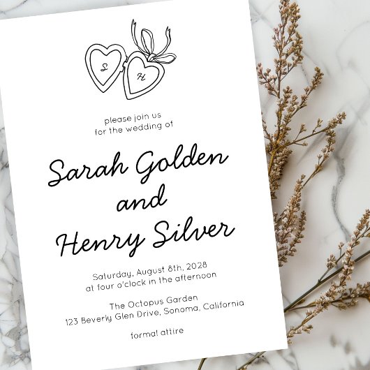 Whimsical Heart Locket Doodle Sketch Modern CUSTOM Einladung