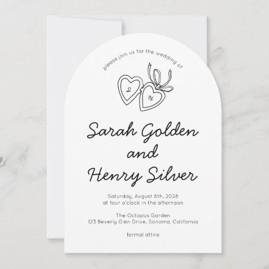 Whimsical Heart Locket Doodle Sketch Modern CUSTOM Einladung (Vorderseite)