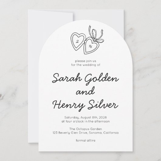 Whimsical Heart Locket Doodle Sketch Modern CUSTOM Einladung (Vorderseite)