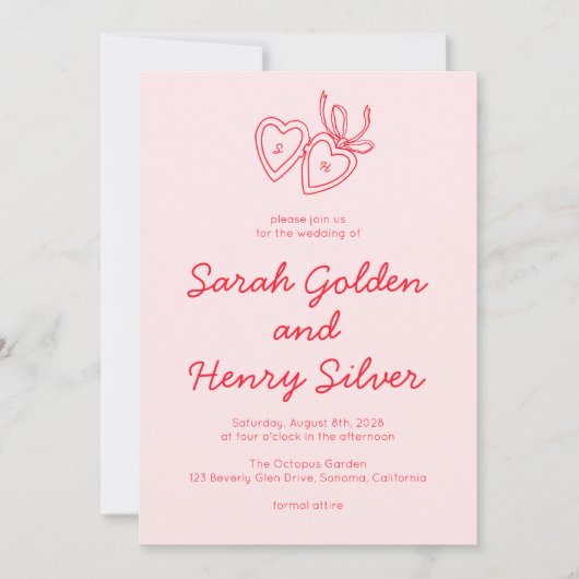 Whimsical Heart Locket Doodle Sketch Modern CUSTOM Einladung (Vorderseite)