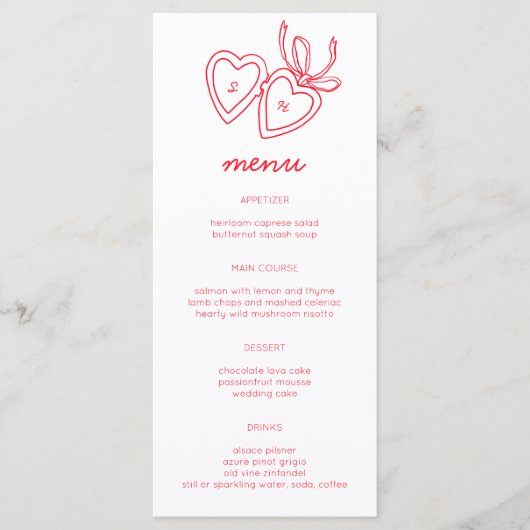 Whimsical Heart Locket Doodle Sketch Modern CUSTOM Menükarte (Vorderseite)