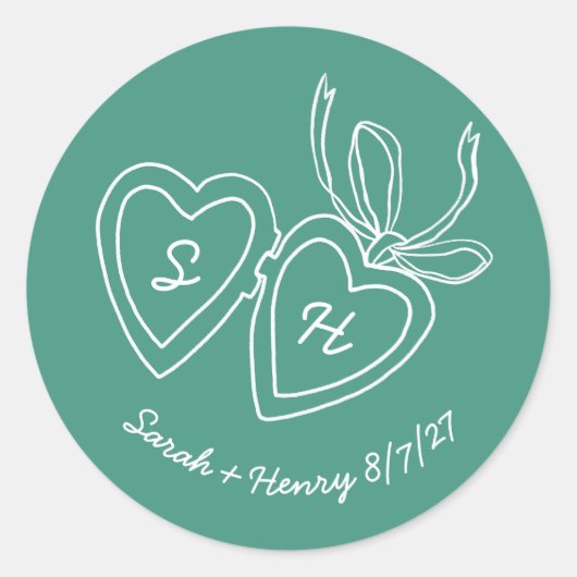 Whimsical Heart Locket Doodle Sketch Modern CUSTOM Runder Aufkleber (Vorderseite)