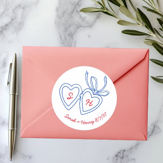 Whimsical Heart Locket Doodle Sketch Modern CUSTOM Runder Aufkleber