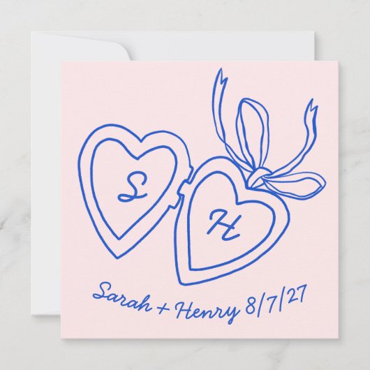 Whimsical Heart Locket Doodle Sketch Modern CUSTOM Save The Date (Vorderseite)
