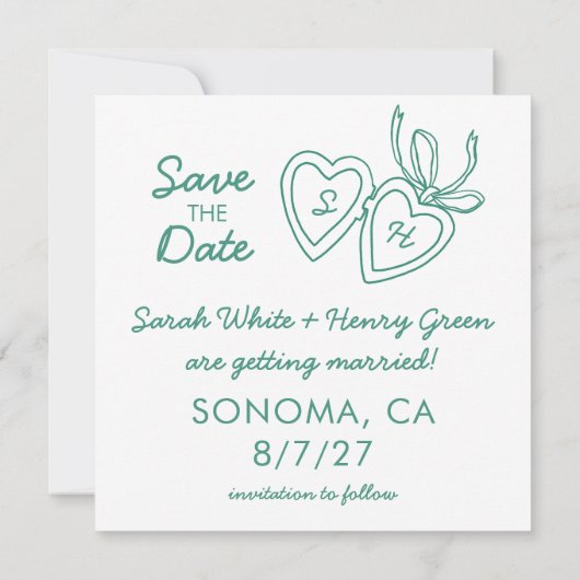 Whimsical Heart Locket Doodle Sketch Modern CUSTOM Save The Date (Rückseite)