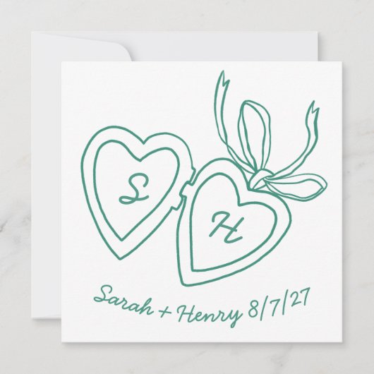 Whimsical Heart Locket Doodle Sketch Modern CUSTOM Save The Date (Vorderseite)
