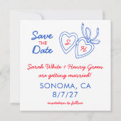 Whimsical Heart Locket Doodle Sketch Modern CUSTOM Save The Date (Rückseite)