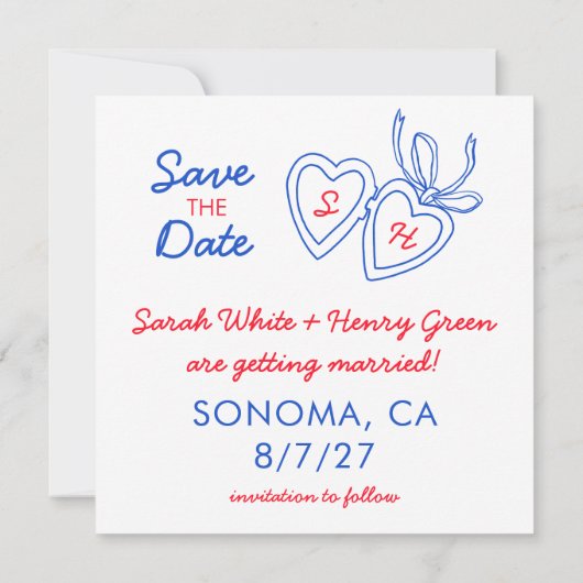 Whimsical Heart Locket Doodle Sketch Modern CUSTOM Save The Date (Rückseite)