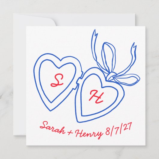 Whimsical Heart Locket Doodle Sketch Modern CUSTOM Save The Date (Vorderseite)