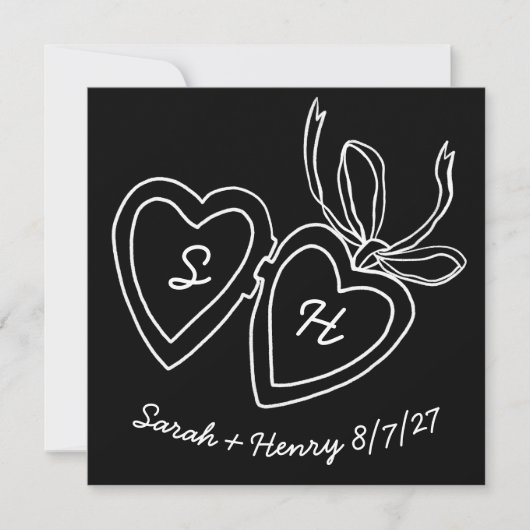 Whimsical Heart Locket Doodle Sketch Modern CUSTOM Save The Date (Vorderseite)