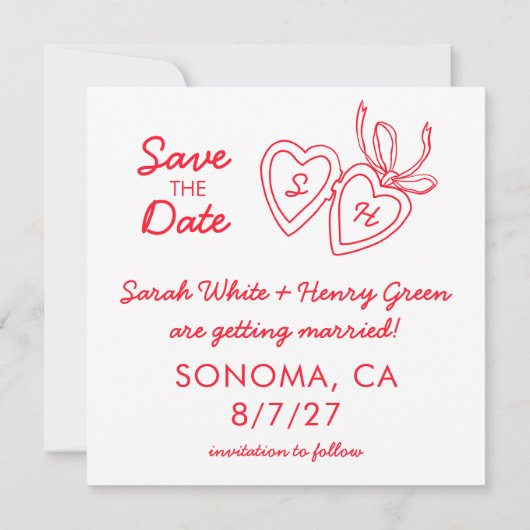 Whimsical Heart Locket Doodle Sketch Modern CUSTOM Save The Date (Rückseite)