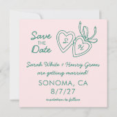 Whimsical Heart Locket Doodle Sketch Modern CUSTOM Save The Date (Rückseite)