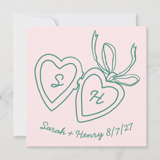 Whimsical Heart Locket Doodle Sketch Modern CUSTOM Save The Date (Vorderseite)