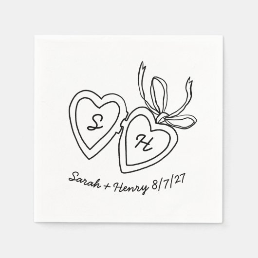 Whimsical Heart Locket Doodle Sketch Modern CUSTOM Serviette (Vorderseite)