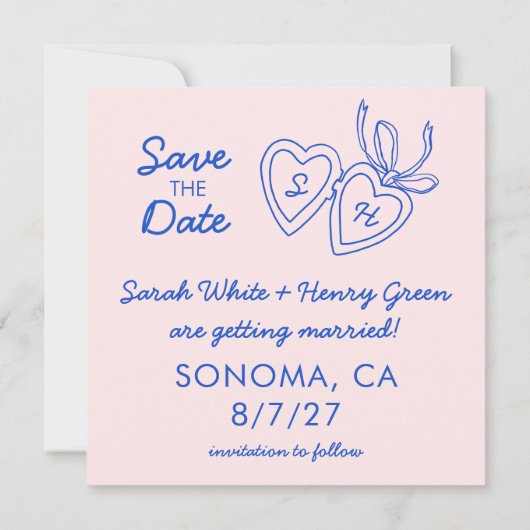 Whimsical Heart Locket Doodle Skizze Modern CUSTOM Save The Date (Rückseite)