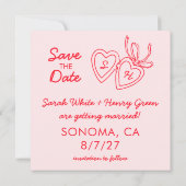 Whimsical Heart Locket Doodle Skizze Modern CUSTOM Save The Date (Rückseite)