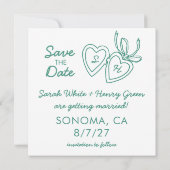 Whimsical Heart Locket Doodle Skizze Modern CUSTOM Save The Date (Rückseite)