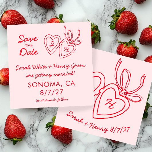 Whimsical Heart Locket Doodle Skizze Modern CUSTOM Save The Date