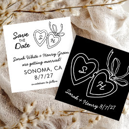 Whimsical Heart Locket Doodle Skizze Modern CUSTOM Save The Date