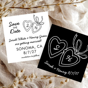 Whimsical Heart Locket Doodle Skizze Modern CUSTOM Save The Date