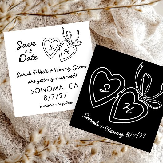 Whimsical Heart Locket Doodle Skizze Modern CUSTOM Save The Date