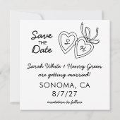 Whimsical Heart Locket Doodle Skizze Modern CUSTOM Save The Date (Rückseite)