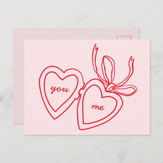 Whimsical Heart Locket Doodle Valentinstag Postkarte (Vorne/Hinten)