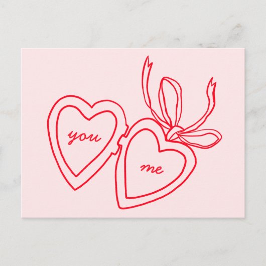 Whimsical Heart Locket Doodle Valentinstag Postkarte (Vorderseite)