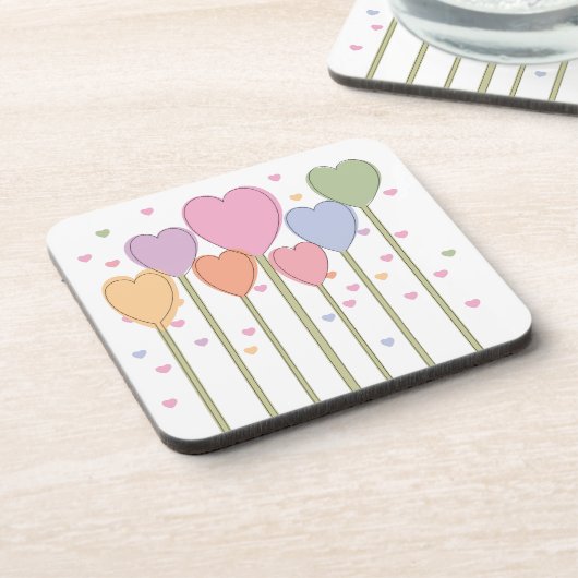 Whimsical Heart Lollipops Getränkeuntersetzer (Linke Seite)