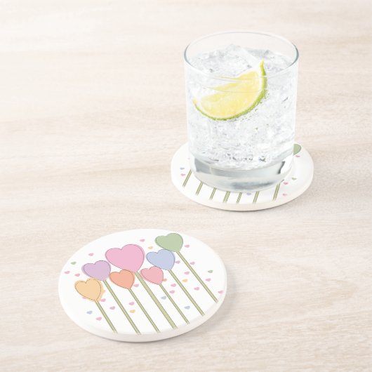 Whimsical Heart Lollipops Sandstein Untersetzer (Seite)