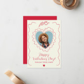 Whimsical Heart Photo Bow Frame Love Valentines Mitteilungskarte (Vorderseite/Rückseite Beispiel)