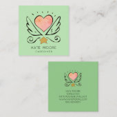 Whimsical Heart Wings Caregier Quadratische Visitenkarte (Vorne/Hinten)